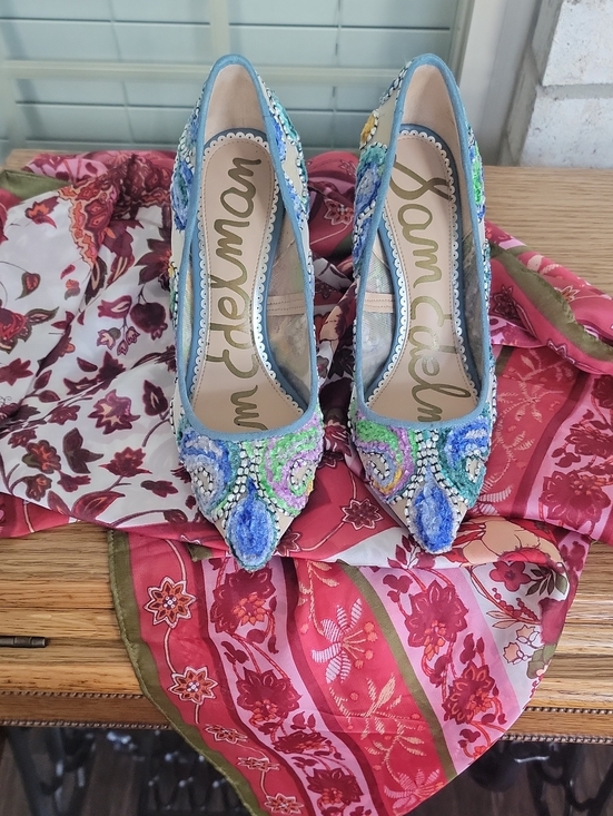 Sam Edelman Shoes - Sam Edelman Blue and Green Beaded Pointed-Toe Heels